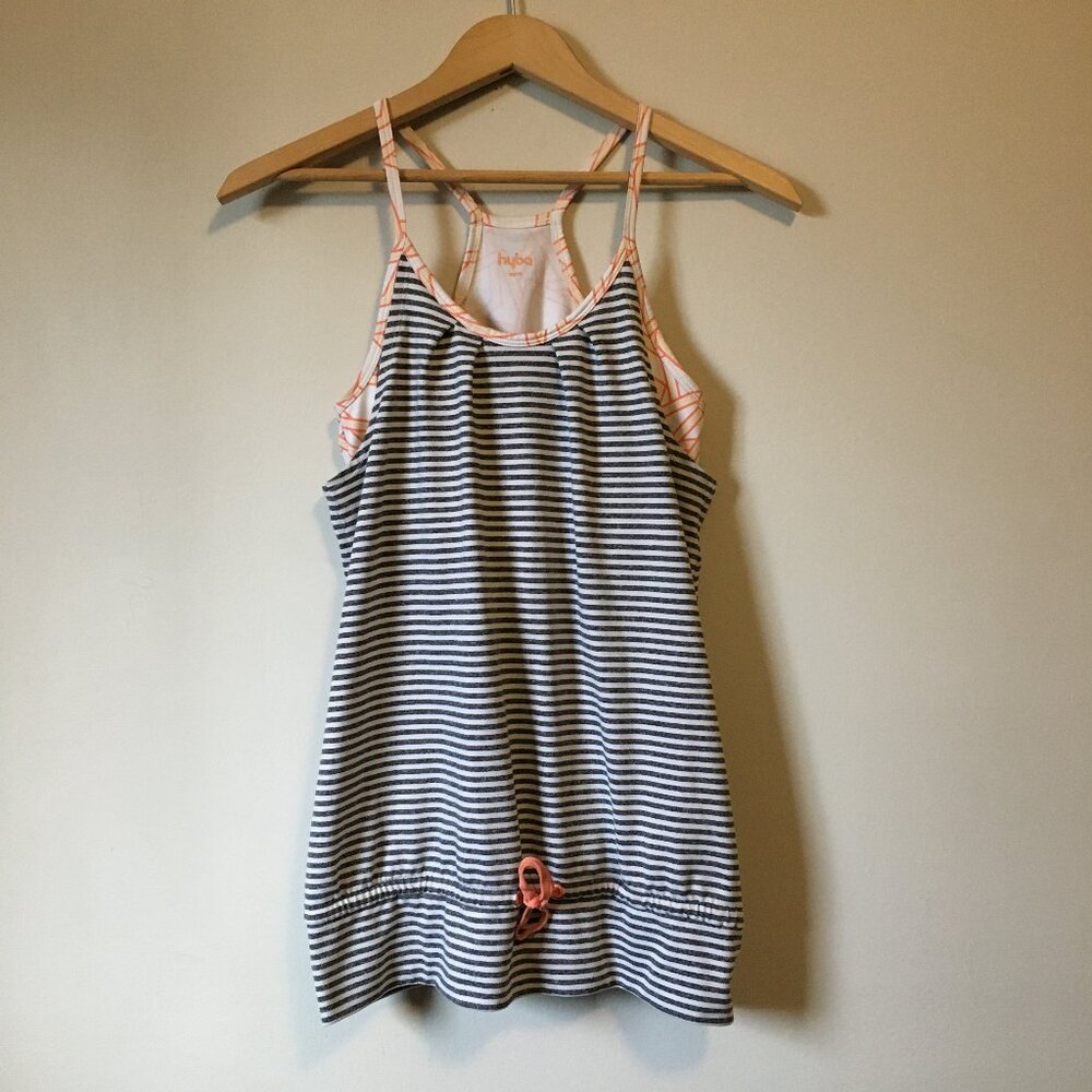 Hyba Grey & White Striped Racerback Tank Top Built-in Bra Shelf